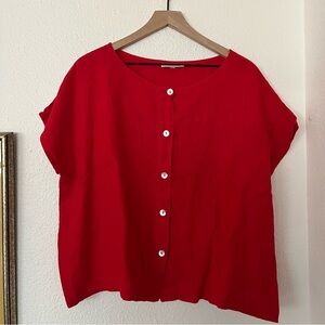 Bryn Walker Red Linen Button-Up Women's Top